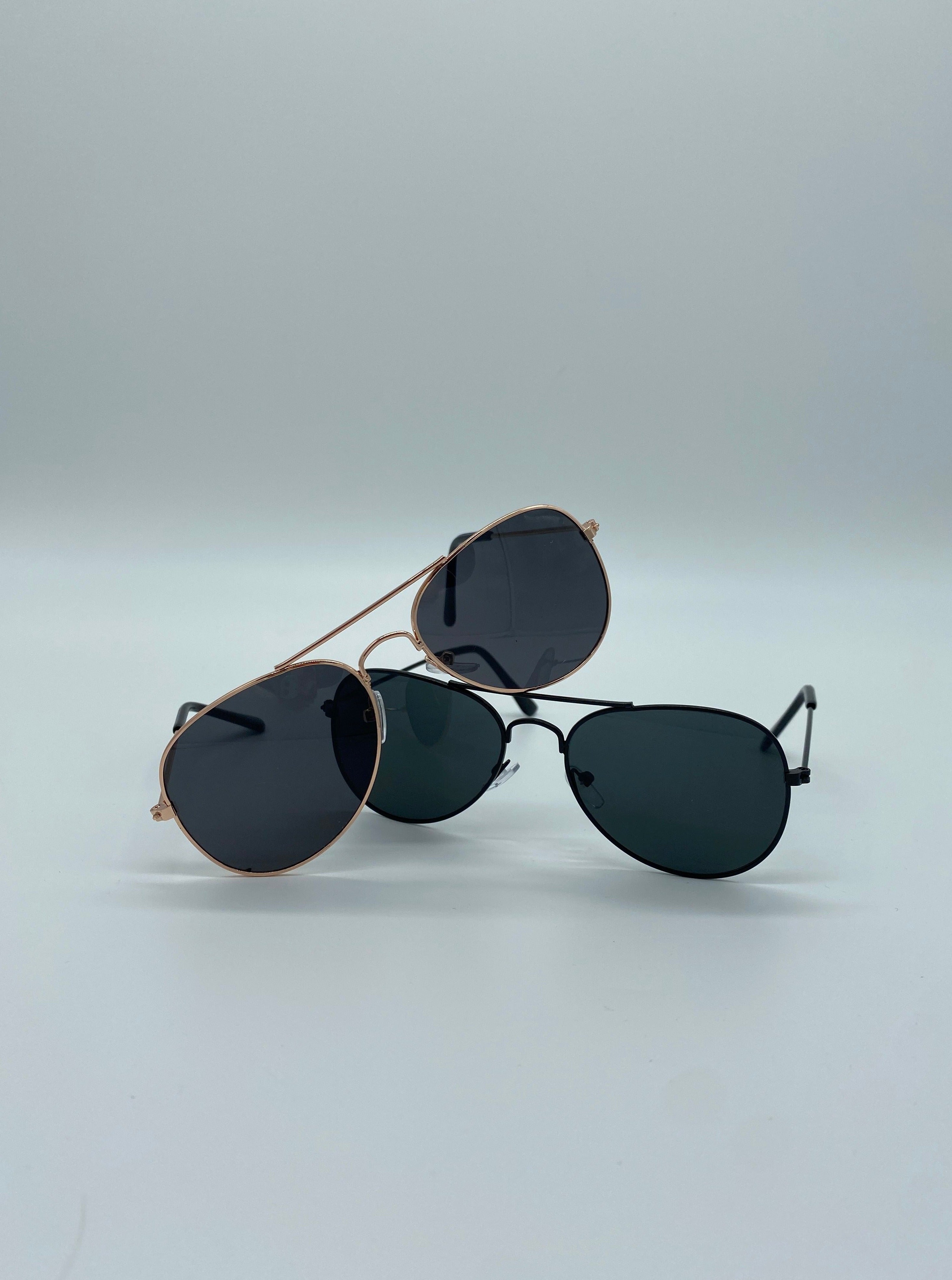 Aviator Sunglasses Black Lens- Gold Frame