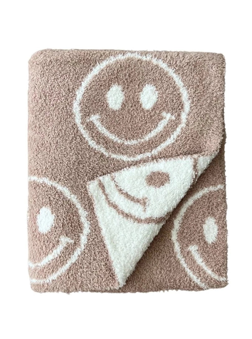 Smiley Fuzzy Blanket | Latte